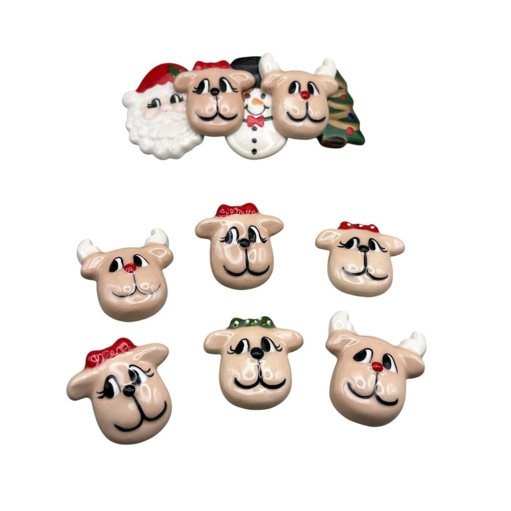 Vintage Christmas Pin &‎ button cover Set Santa Snowman Reindeer Multicolor